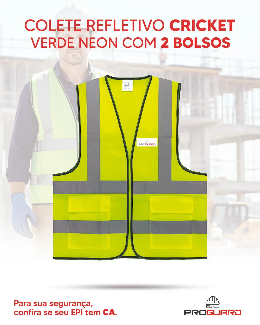 PROGUARD - Colete Refletivo Com 2 Bolsos CRICKET - Vista Frontal